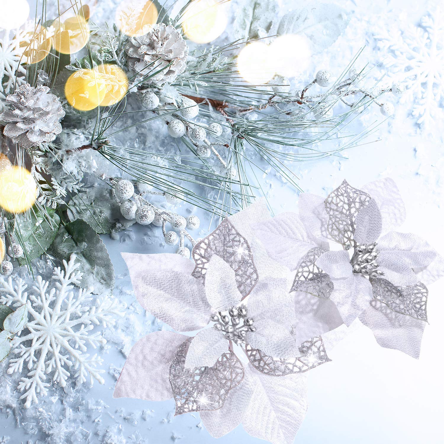 Amazon｜Worldoor 造花 12個パック グリッター ポインセチア